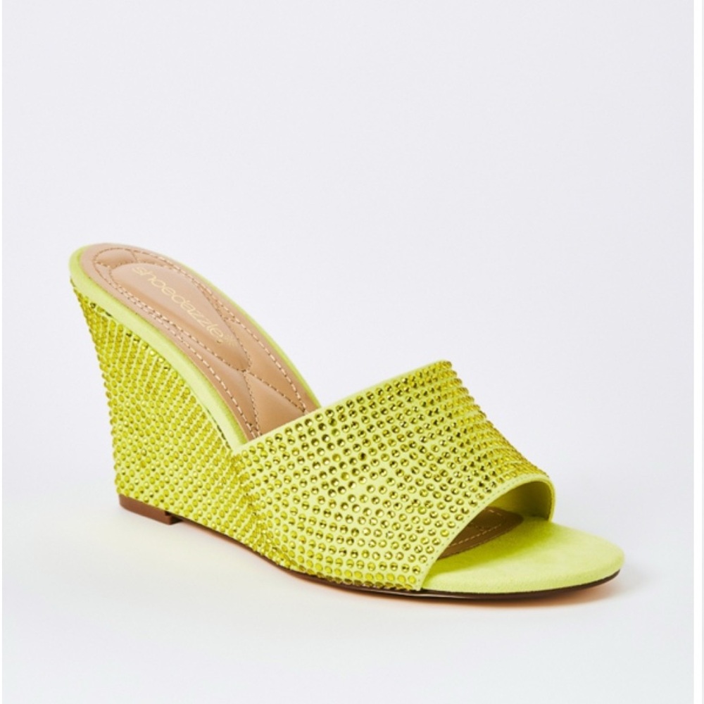 Shoe Dazzle Neon Green Studded Wedges
